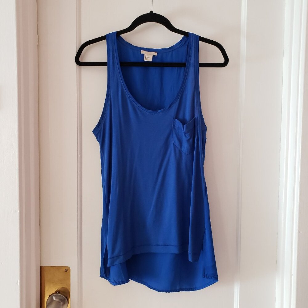 H&M Blue Pocket Tank Top Lyocell Tencel Scoop Neck Casual Size Medium